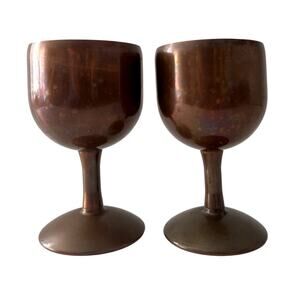Vintage Antique Copper Wine Glasses Goblets Tin Lined Rare Rustic Farmhouse Set